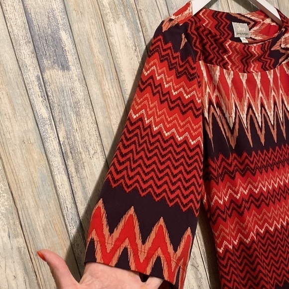 Donna Morgan Dresses | Red Aztec Printed Sheath Dress With a Boat Neck line | 6 - Picture 4 of 9